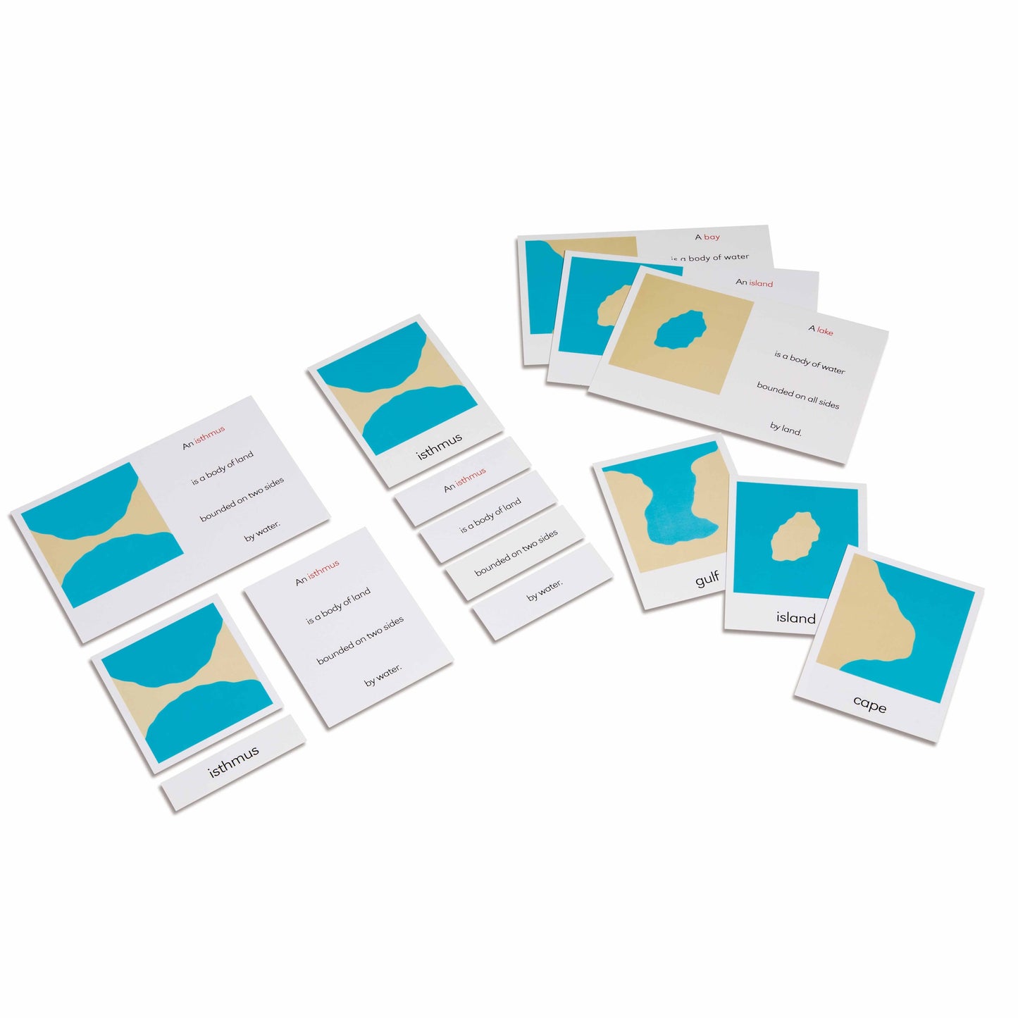 Montessori Cultural Geography - 4 part Nomenclature Cards - Land  Water Forms