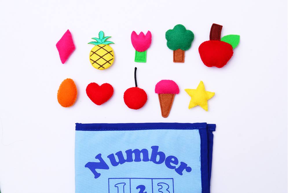 Handmade Quiet Fabric Book with felt NUMBERS pieces - infant toddler learning to sort and count