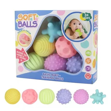 Infant - Soft Squeaky-  Squeeze Sensory balls / with basket