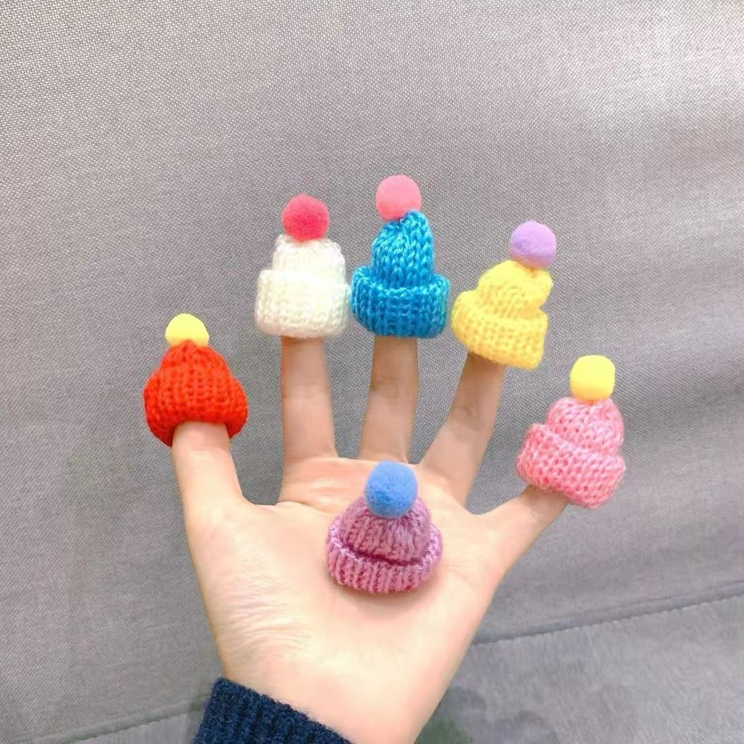 Finger Puppets - set of 10 pcs wool Knitted caps miniature models pretend play- decor