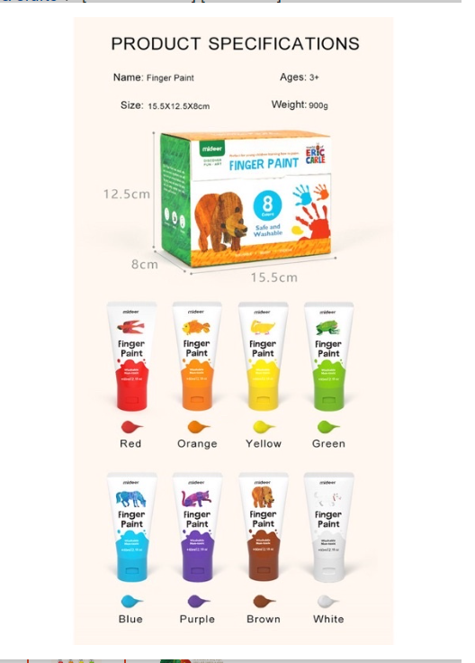 MiDEER - 8 Colours  X Eric Carle Washable Finger Paint- child friendly