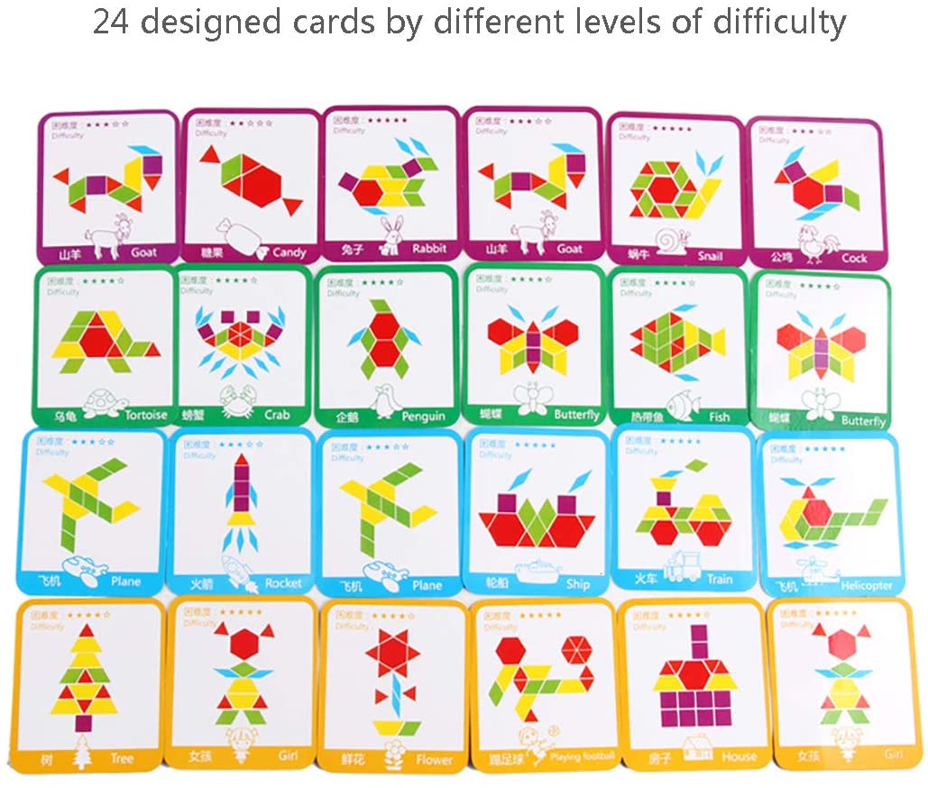 Tangrams Vs Pattern Blocks 155 pcs wooden Pattern Blocks - Geometric Shapes / Tangram ...