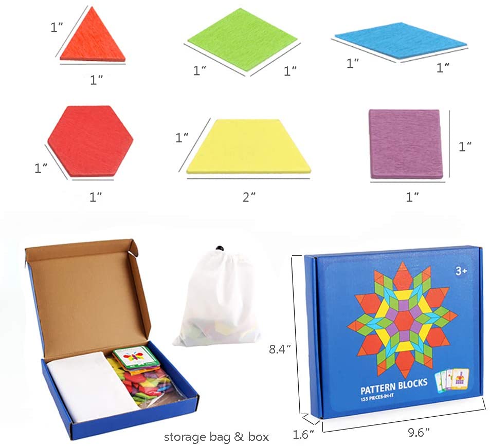 155 pcs wooden Pattern Blocks - Geometric Shapes / Tangram