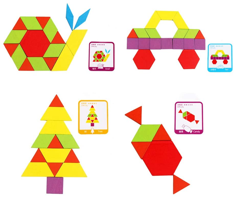 155 pcs wooden Pattern Blocks - Geometric Shapes / Tangram