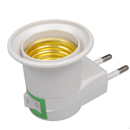 Lamp Base E27 Socket to EU Type Plug Adapter Converter for Bulb Holder with ON/OFF Button