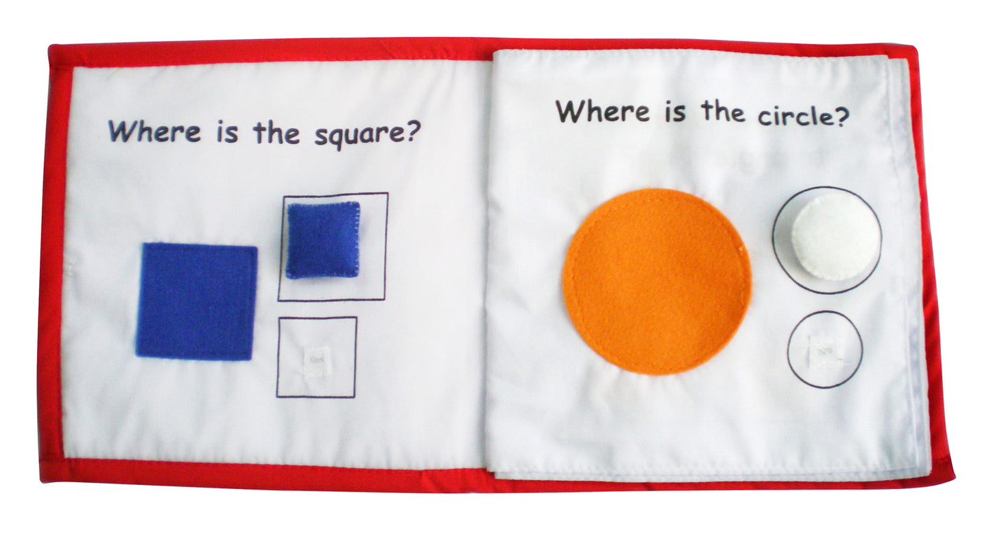 Handmade Quiet Fabric Book with felt SHAPES pieces - infant toddler learning about shapes